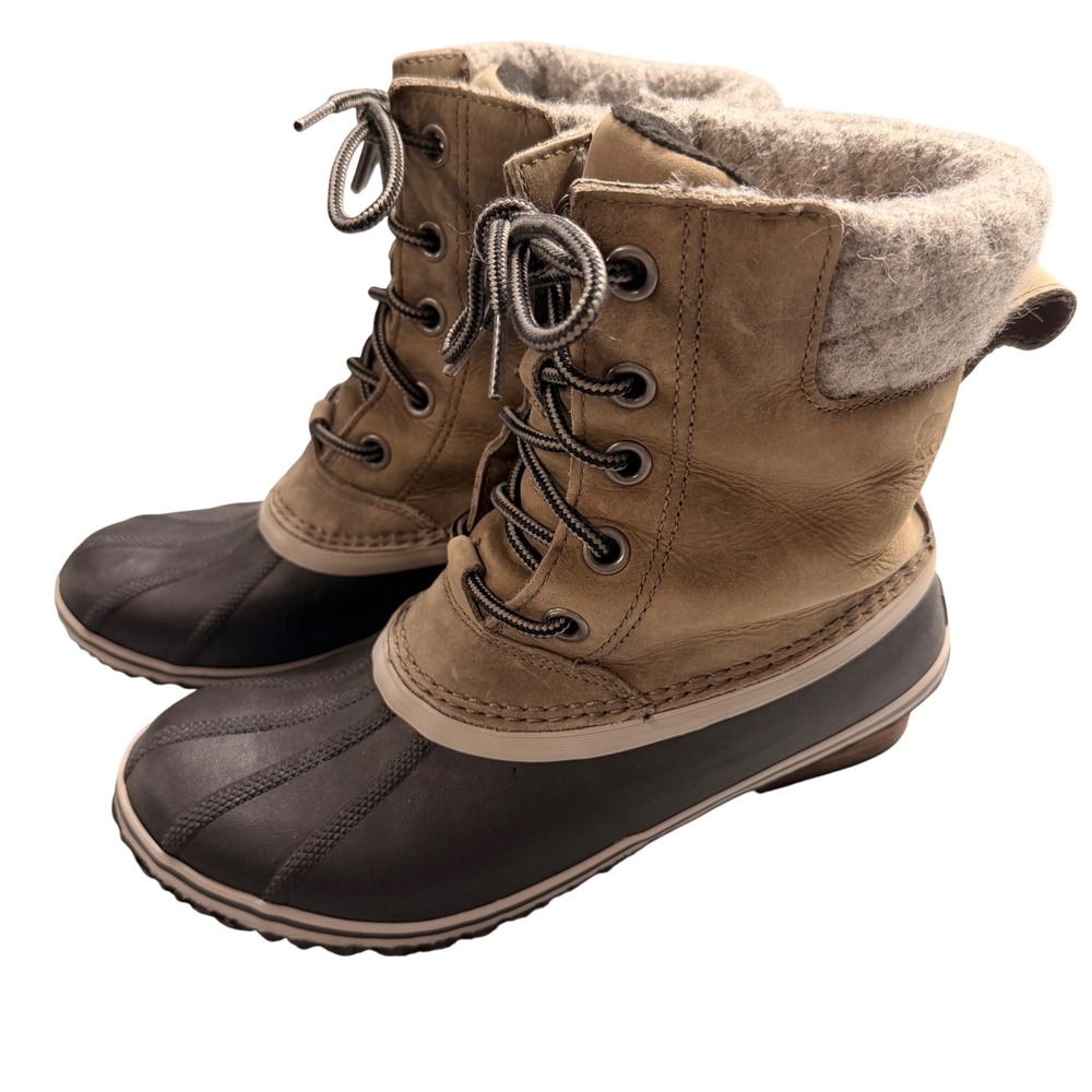 Sorel Slimpack II Lace Waterproof Leather Duck Boots Tan Brown Womens 11 NL2348